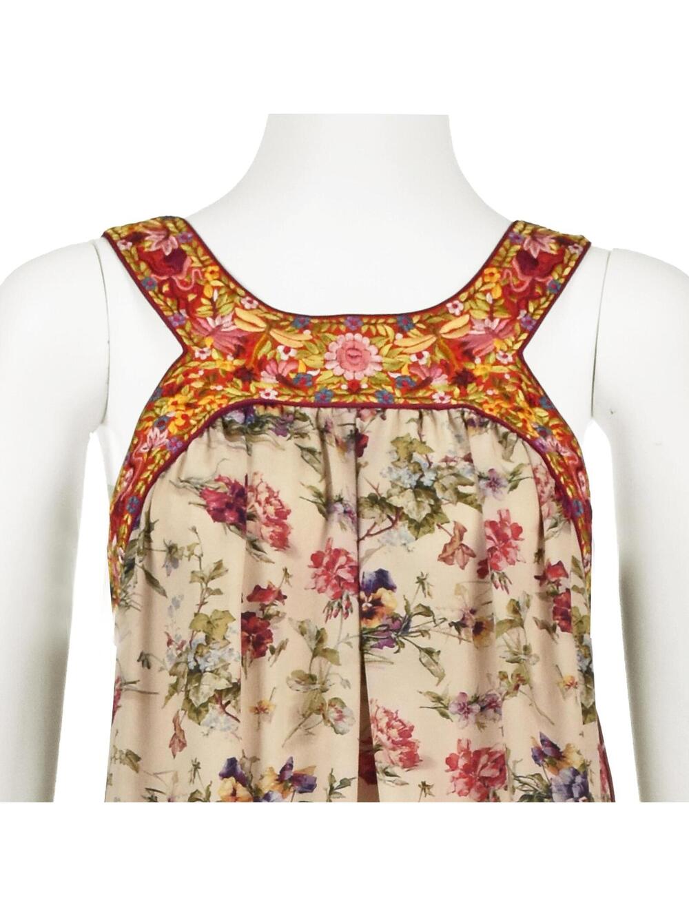 Vintage Jean Paul Gaultier Floral Silk Midi Dress with Embroidered Yoke SZM - Picture 2 of 9